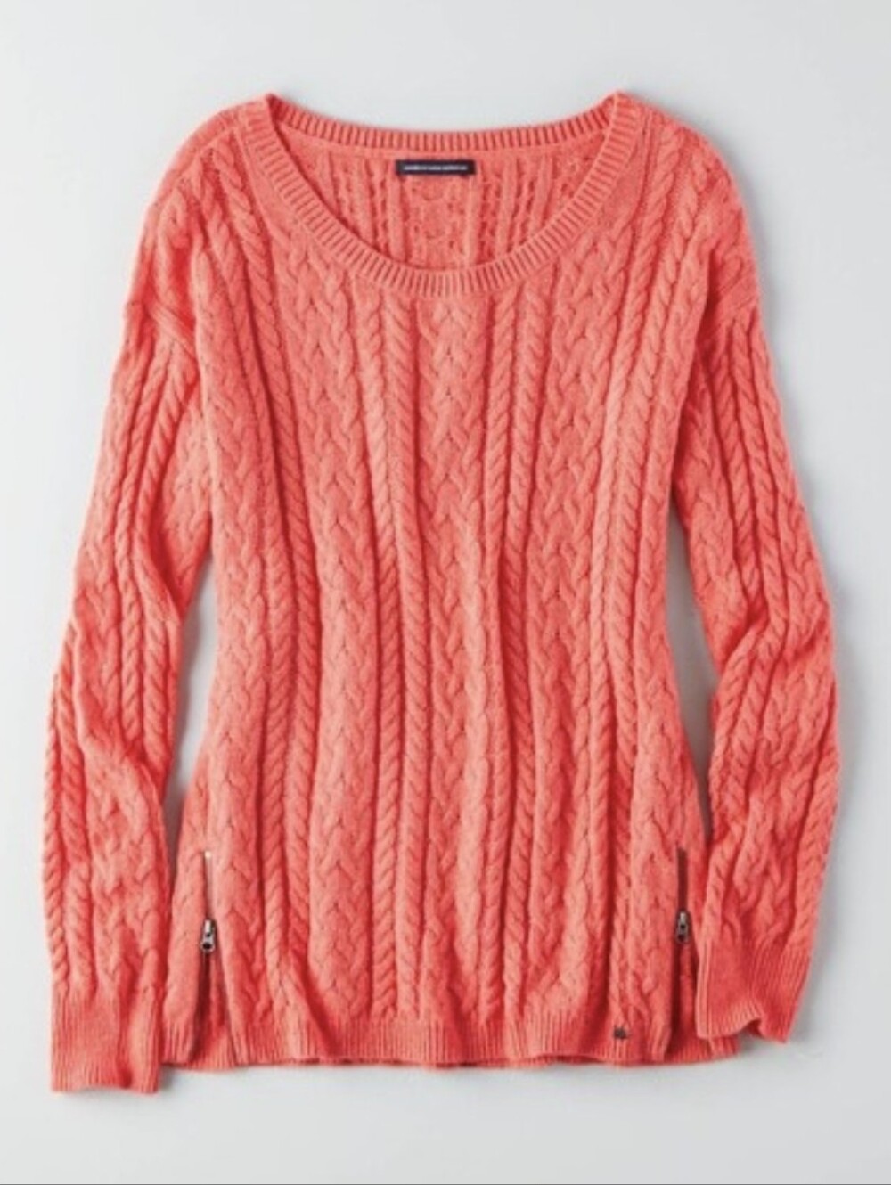 American Eagle Outfitters Coral Cable Knit Lightweight Scoop-Neck Sweater L